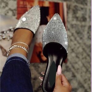 BLACK VEGAN SUEDE RHINESTONE MULE